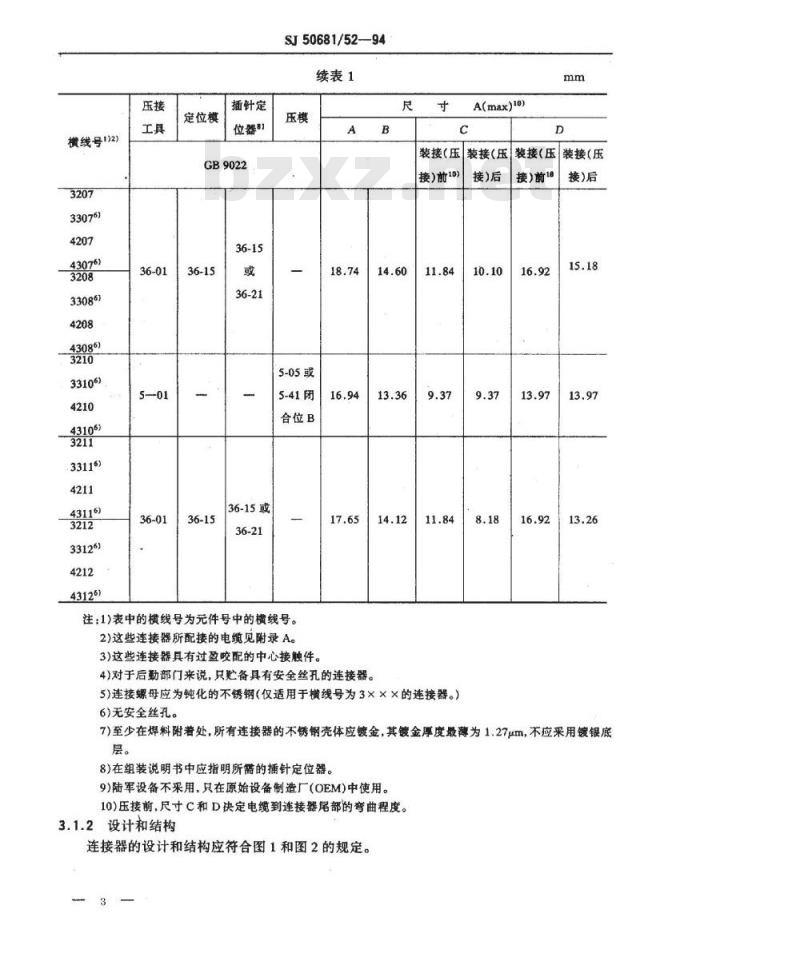 SJ 50681.52-1994 SMA系列(接半硬电缆)插针接触件直角2级射频同轴插头连接器详细规范
