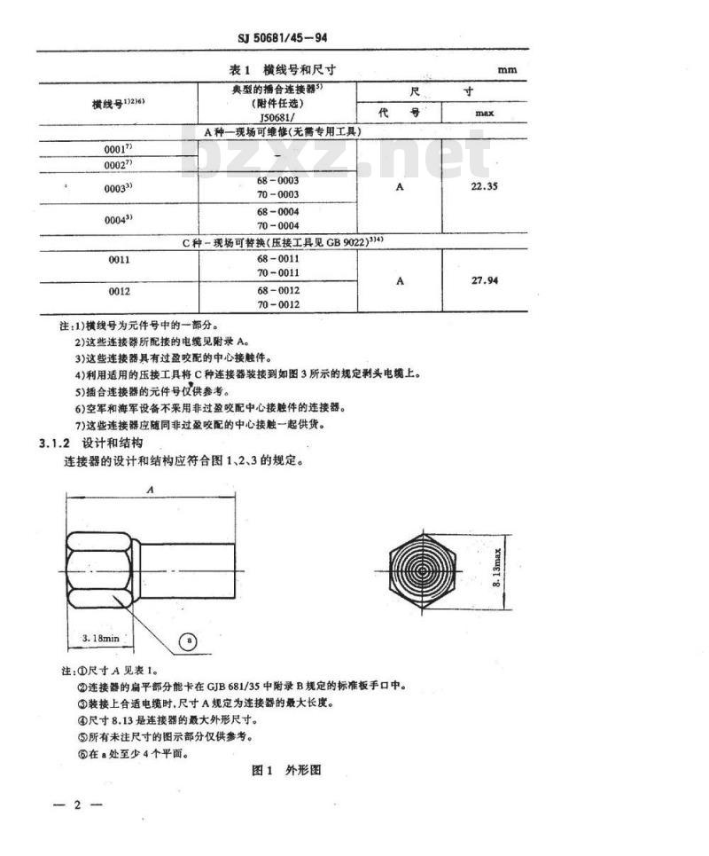 SJ 50681.45-1994 SMC系列(接电缆)插孔接触件2级射频同轴插头连接器详细规范