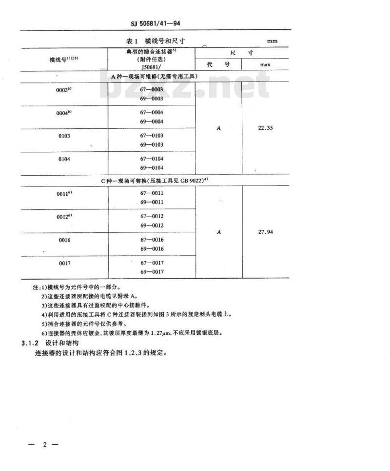 SJ 50681.41-1994 SMB系列(接电缆)插针接触件2级射频同轴插头连接器详细规范
