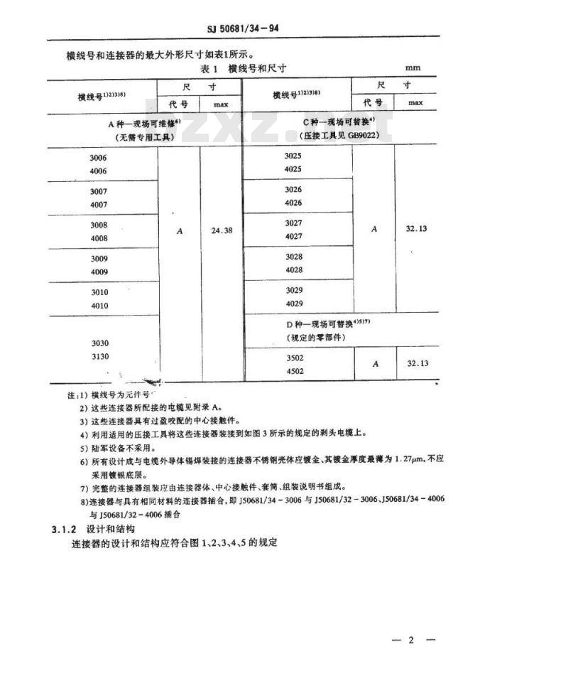 SJ 50681.34-1994 SMA系列(接电缆)插孔接触件2级射频同轴插头连接器详细规范