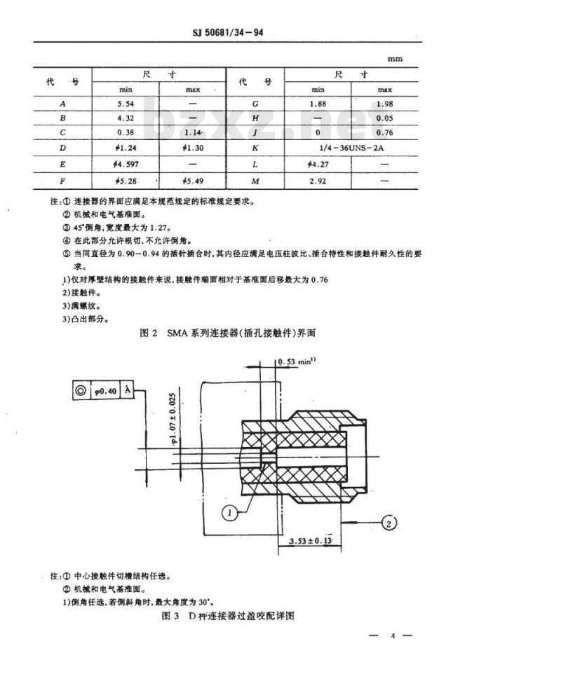 SJ 50681.34-1994 SMA系列(接电缆)插孔接触件2级射频同轴插头连接器详细规范