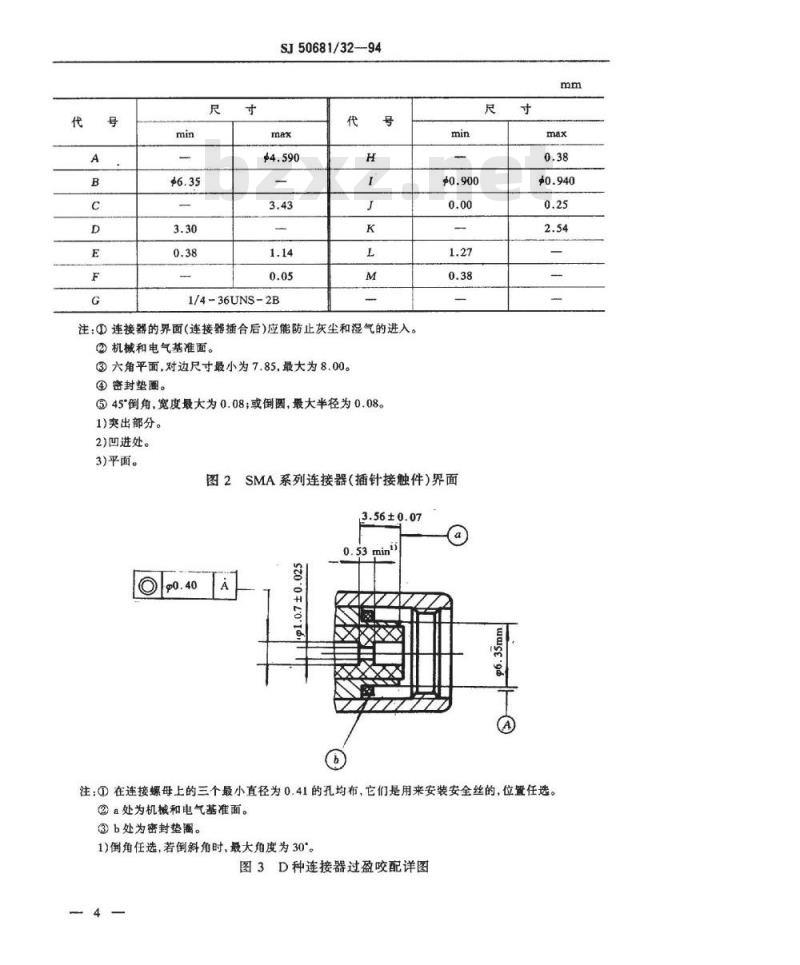 SJ 50681.32-1994 SMA系列(接电缆)插针接触件2级射频同轴插头连接器详细规范