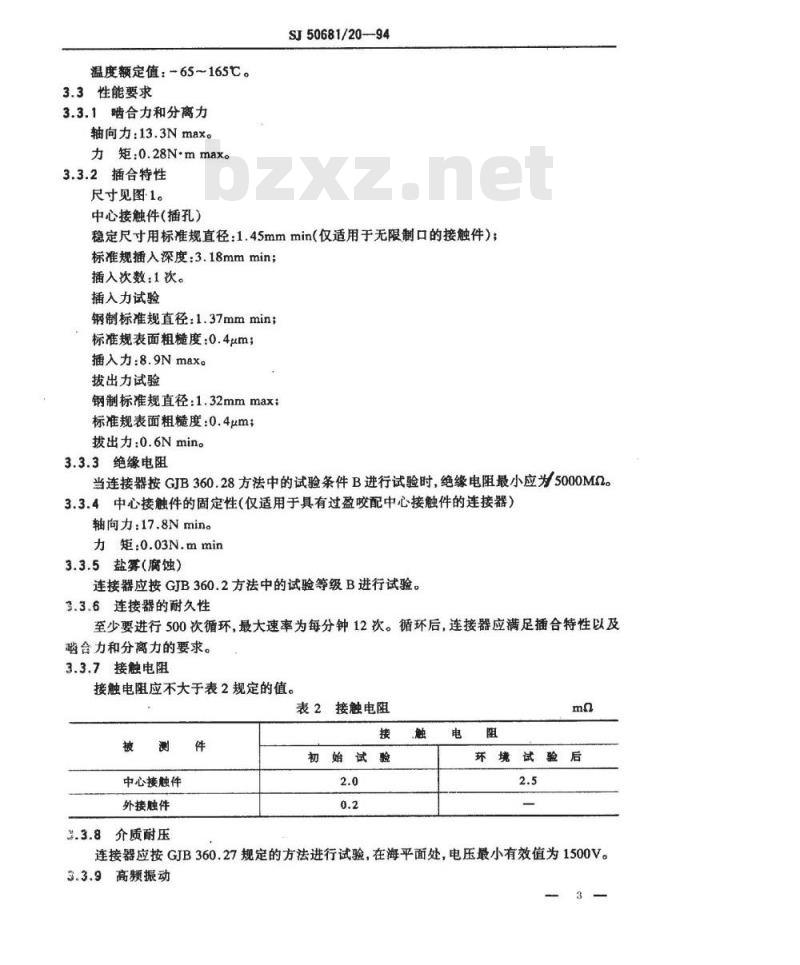 SJ 50681.20-1994 BNC系列(不接电缆)插孔接触件法兰安装2级射频同轴插座连接器详细规范
