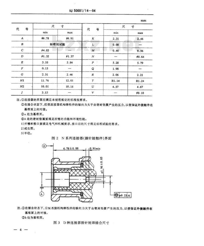 SJ 50681.14-1994 BNC系列(接电缆)插针接触件2级射频同轴插头连接