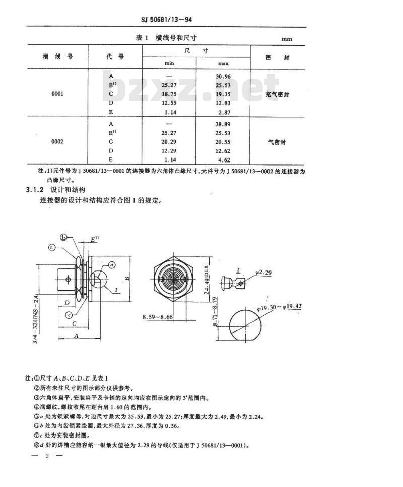 SJ 50681.13-1994 C系列(不接电缆)插孔接触件锁紧螺母安装气密封2级射频同轴插座连接器详细规范