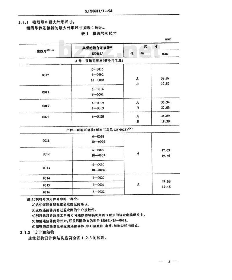 SJ 50681.7-1994 C系列(接电缆)插孔接触件2级射频同轴插头连接器详细规范
