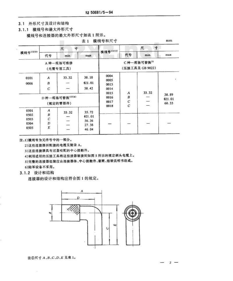 SJ 50681.5-1994 N系列(接电缆)插针接触件直角2级射频同轴插头连接器详细规范