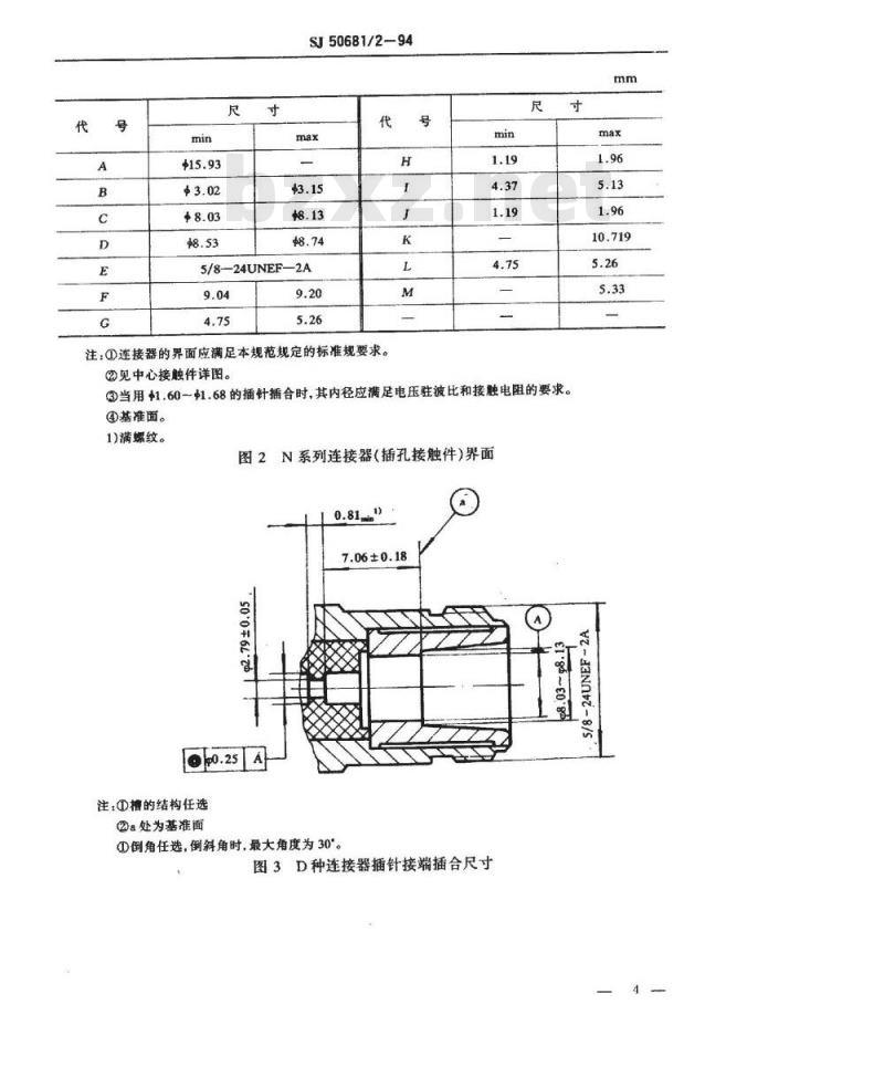 SJ 50681.2-1994 N系列(接电缆)插孔接触件法兰安装2级射频同轴插头和插座连接器详细规范