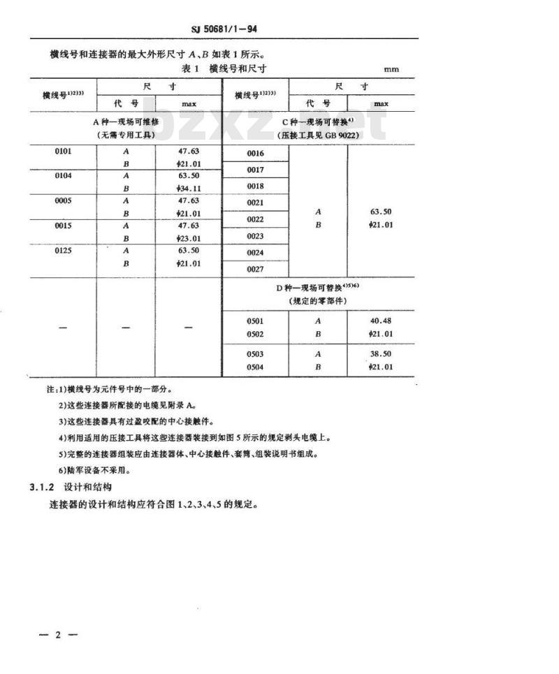 SJ 50681.1-1994 N系列(接电缆)插针接触件2级射频同轴插头连接器详细规范