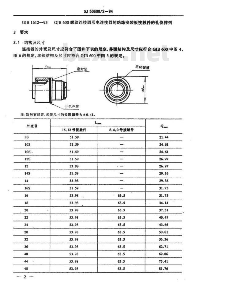 SJ 50600.2-1994 JY3456型后松压接接触件螺纹连接圆形自由电连接器详细规范