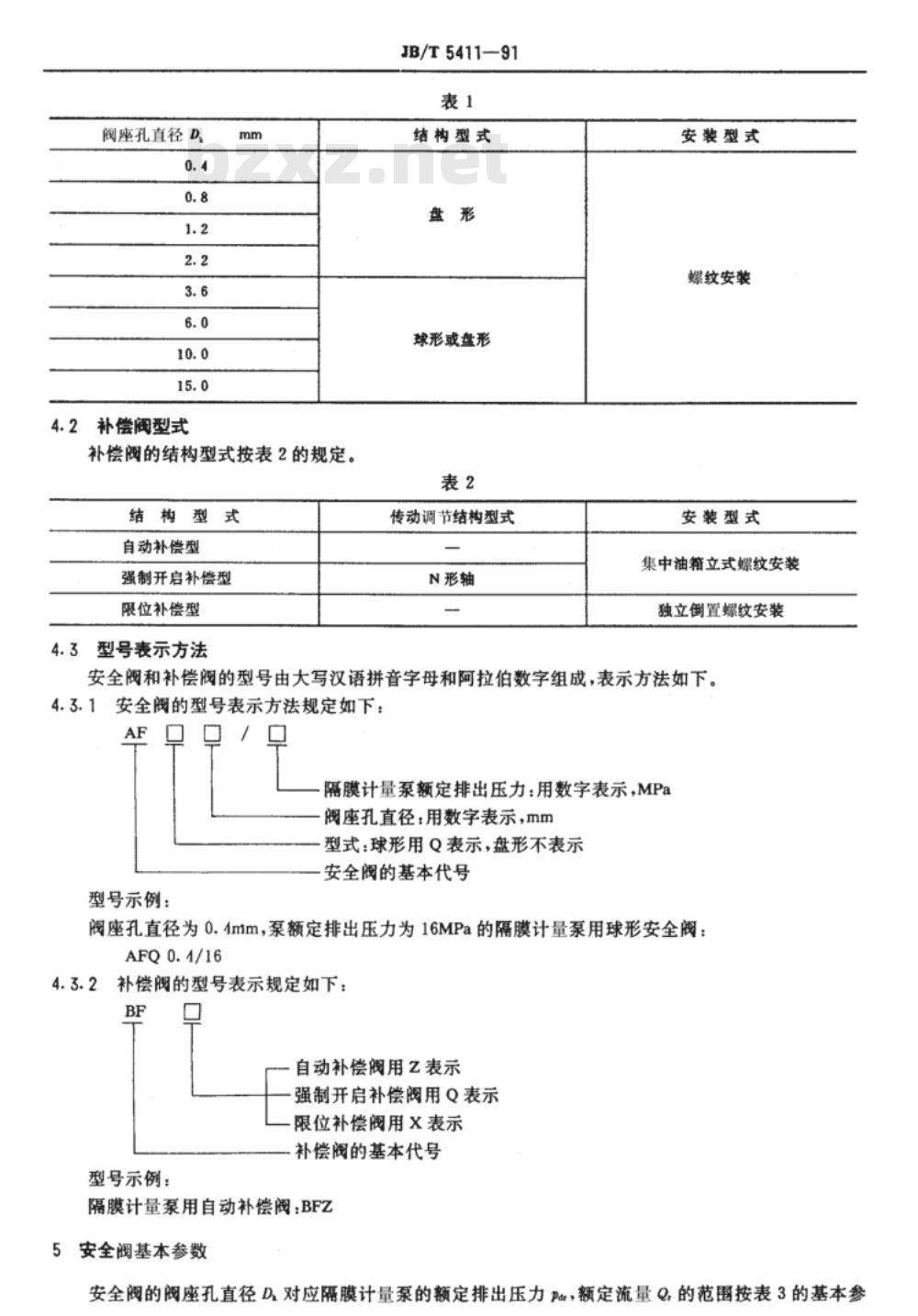 JB/T 5411-1991 隔膜计量泵用安全阀和补偿阀