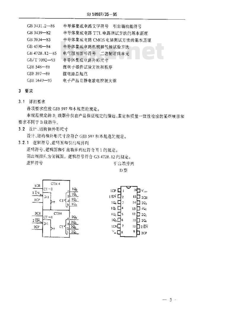 SJ 50597.35-1995 半导体集成电路JC4520型 CMOS双4位二进制同步计数器详细规范