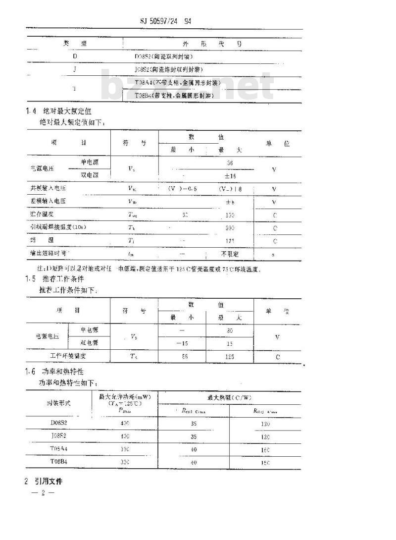 SJ 50597.24-1994 半导体集成电路.JF3140、JF3140A型BiMOS高输入阻抗运算放大器详细规范