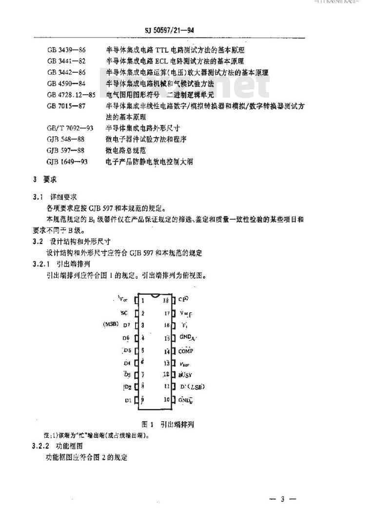 SJ 50597.21-1994 半导体集成电路JADC1001型通用8位二进制输出A/D转换器详细规范