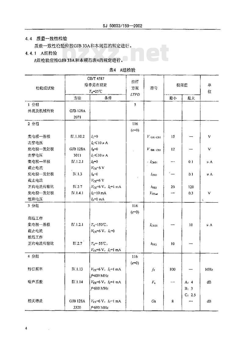 SJ 50033.159-2002 半导体分立器件 3DG142型硅超高频低噪声晶体管详细规范