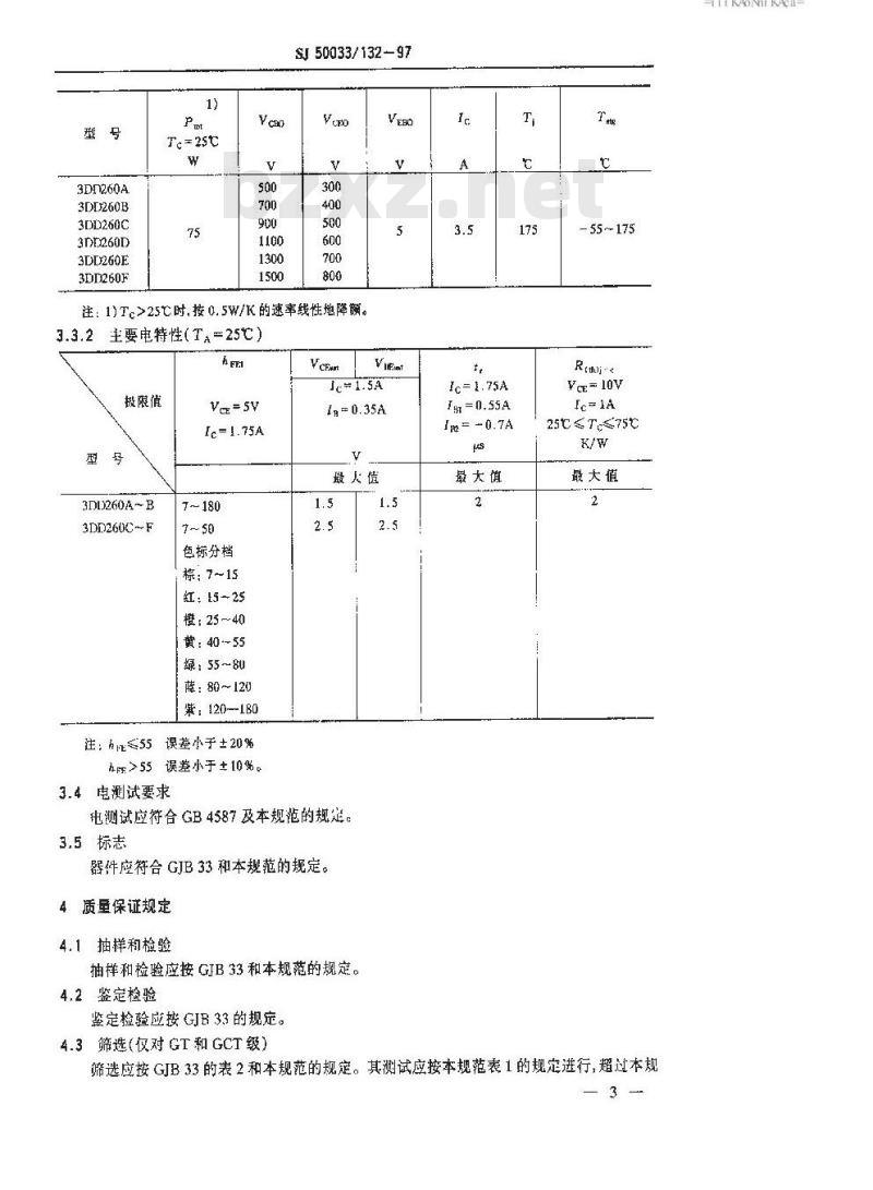 SJ 50033.132-1997 半导体分立器件 3DD260型低频大功率晶体管详细规范
