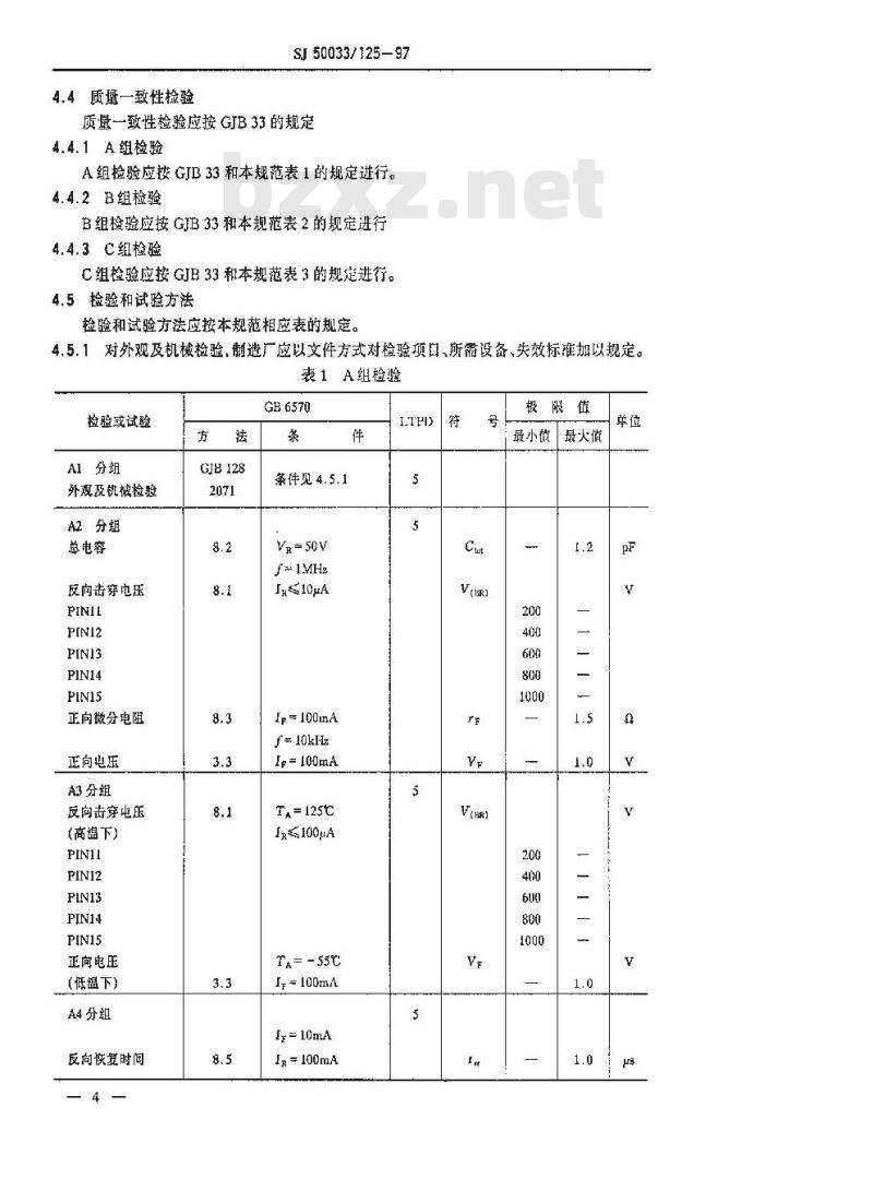SJ 50033.125-1997 半导体分立器件 PIN11～15型硅PIN二极管详细规范