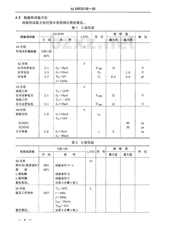 SJ 50033.98-1995 半导体分立器件2CJ4211、2CJ4212型阶跃恢复二极管详细规范