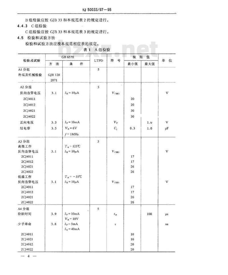 SJ 50033.97-1995 半导体分立器件2CJ4011、2CJ4012、2CJ4021、2CJ4022型阶跃恢复二极管详细规范