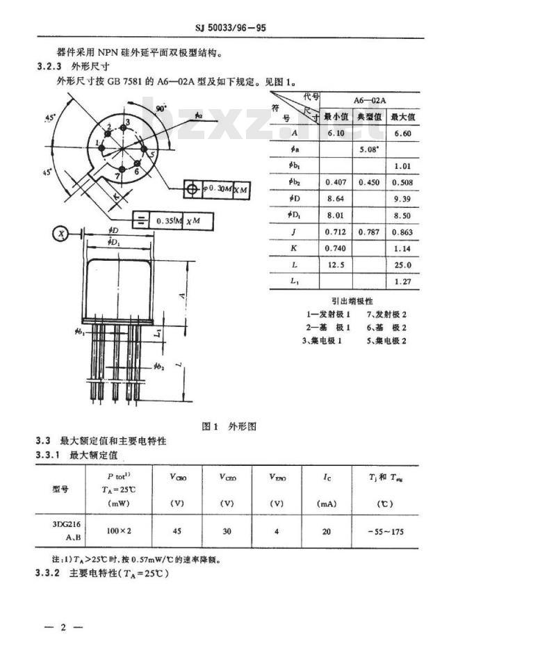 SJ 50033.96-1995 半导体分立器件3DG216型NPN硅小功率差分对晶体管详细规范