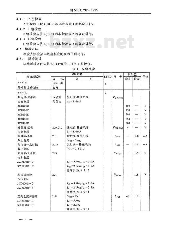 SJ 50033.92-1995 半导体分立器件3CD100型低频大功率晶体管详细规范