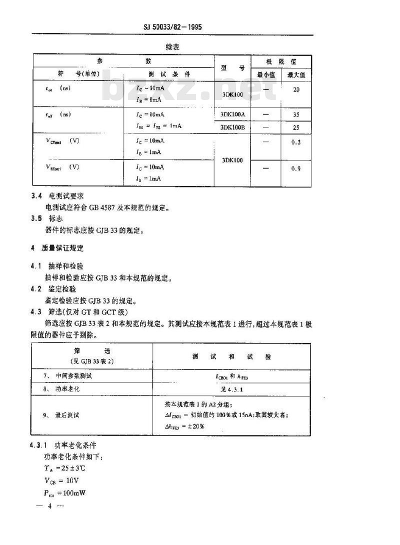SJ 50033.82-1995 半导体分立器件 3DK100型NPN硅小功率开关晶体管详细规范