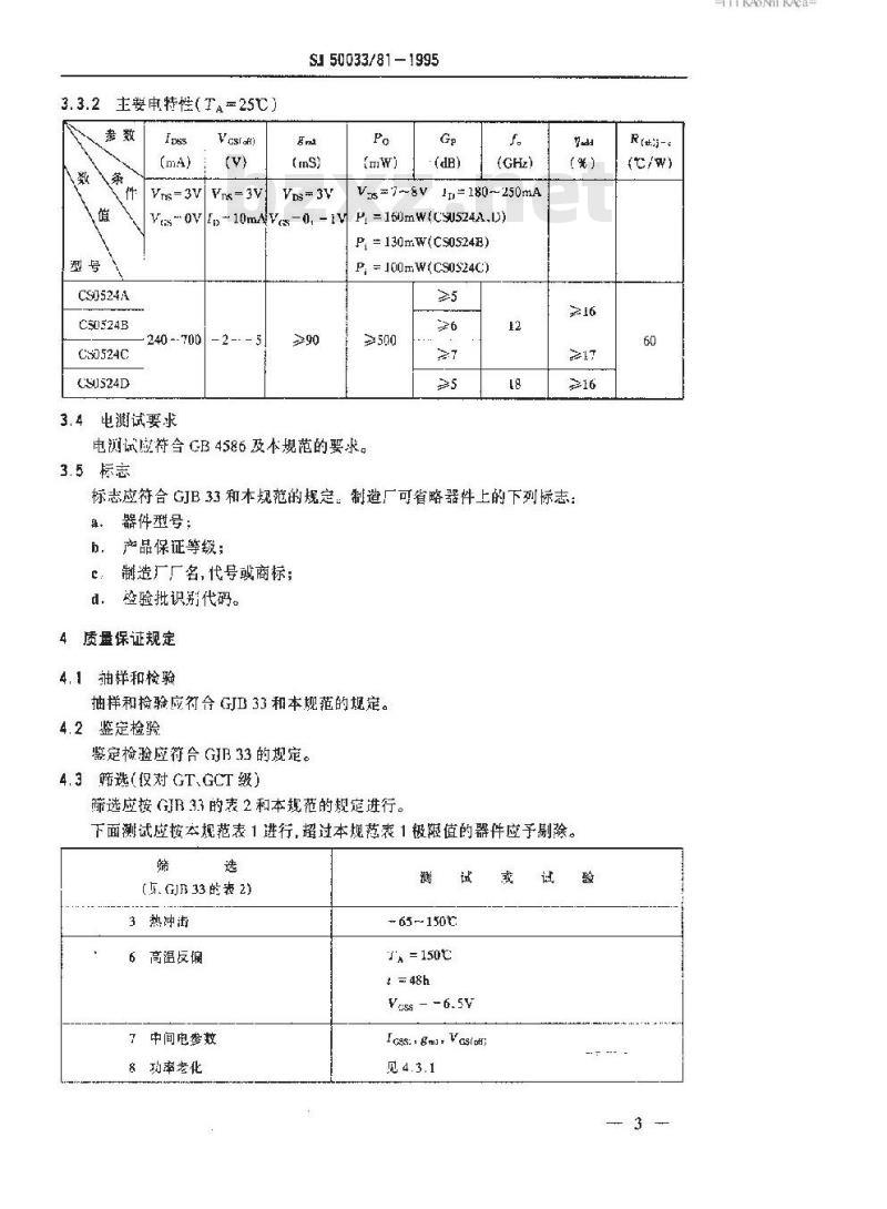 SJ 50033.81-1995 半导体分立器件 CS0524型砷化镓微波功率场效应晶体管详细规范
