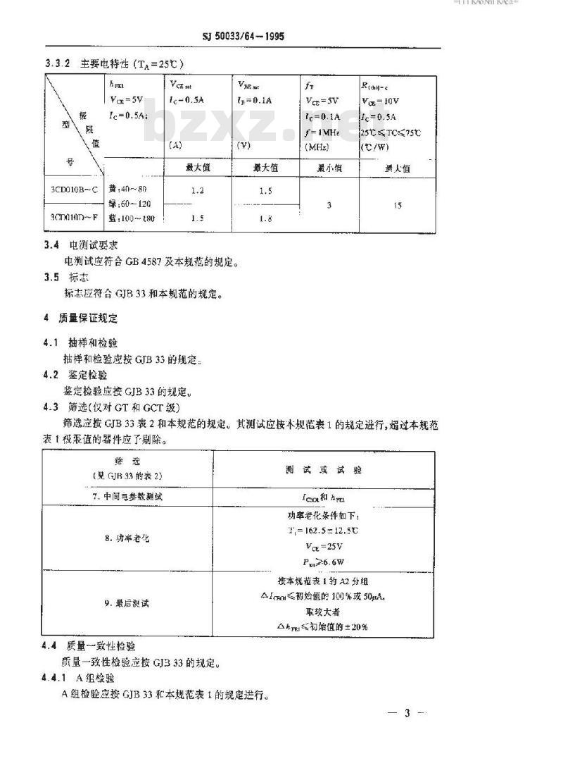 SJ 50033.64-1995 半导体分立器件 3CD010型低频大功率晶体管详细规范