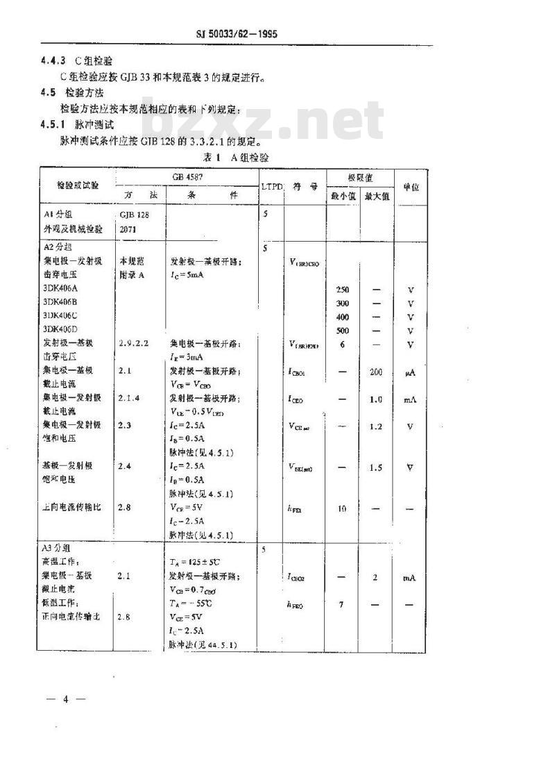 SJ 50033.62-1995 半导体分立器件 3DK406型高压功率开关晶体管详细规范