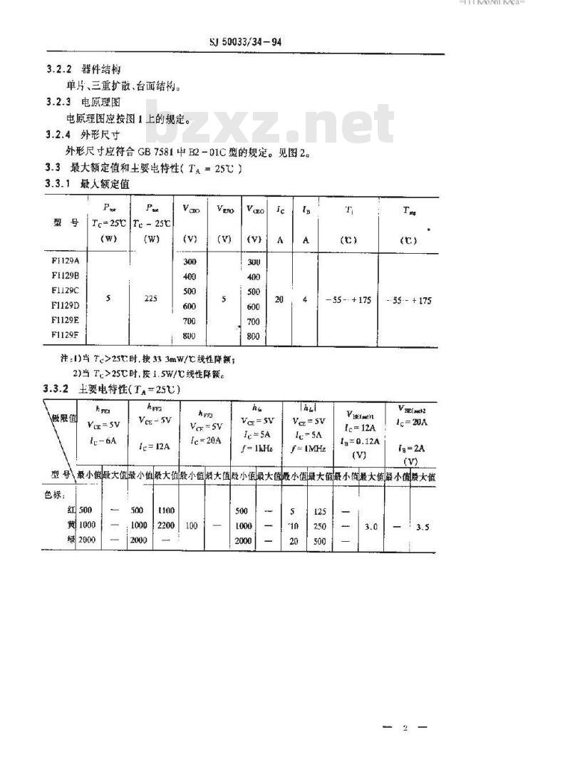 SJ 50033.34-1994 半导体分立器件 F1129型NPN硅功率达林顿晶体管详细规范