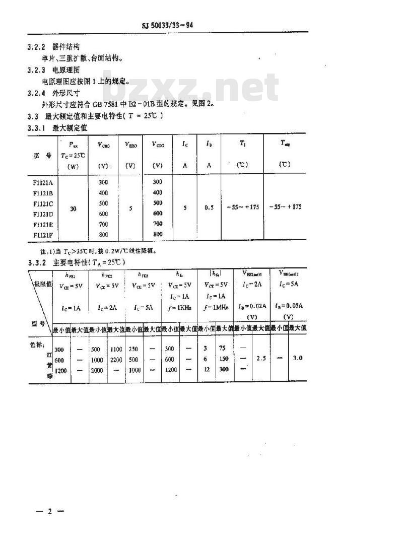 SJ 50033.33-1994 半导体分立器件 F1121型NPN硅功率达林顿晶体管详细规范