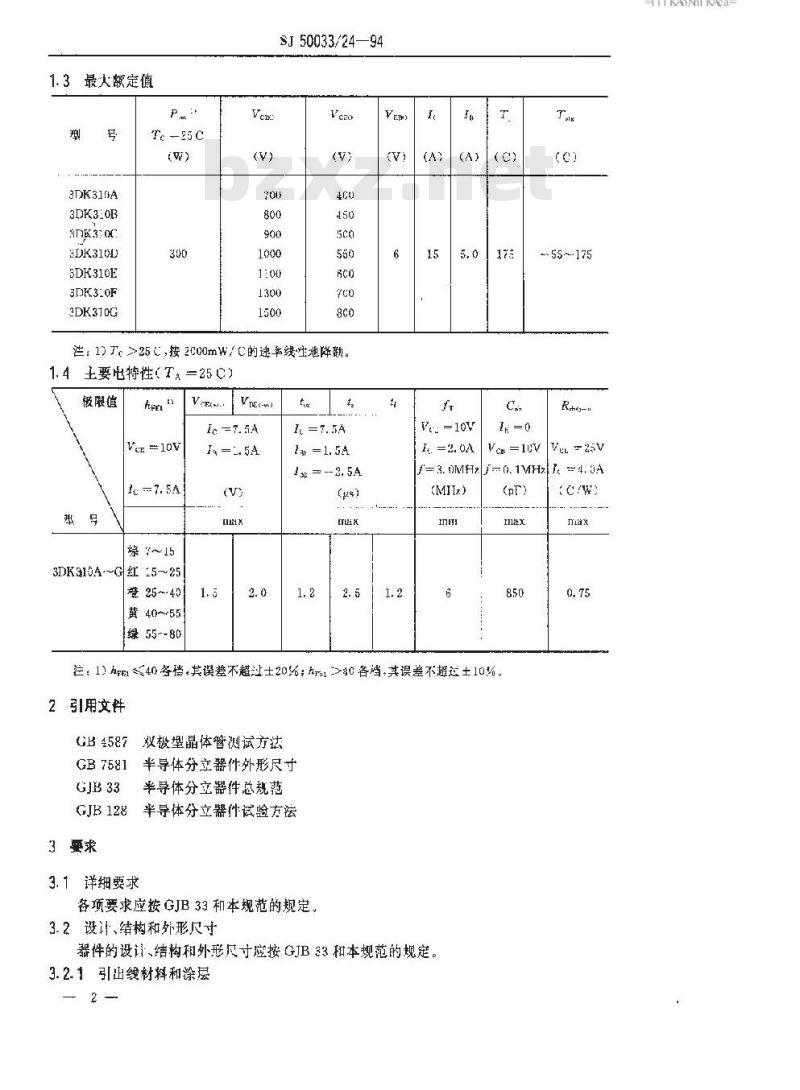 SJ 50033.24-1994 半导体分立器件 3DK310型功率开关晶体管详细规范