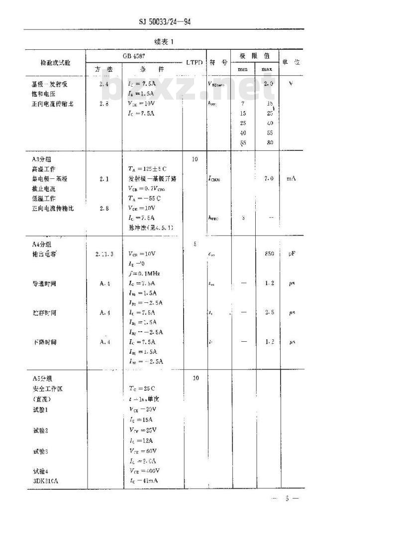 SJ 50033.24-1994 半导体分立器件 3DK310型功率开关晶体管详细规范