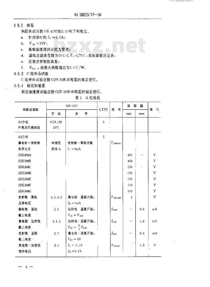 SJ 50033.17-1994 半导体分立器件 3DK308型功率开关晶体管详细规范