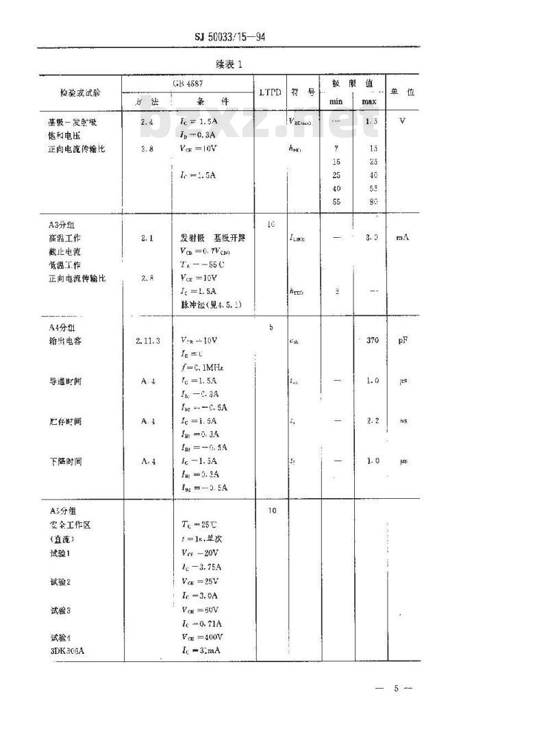 SJ 50033.15-1994 半导体分立器件 3DK306型功率开关晶体管详细规范