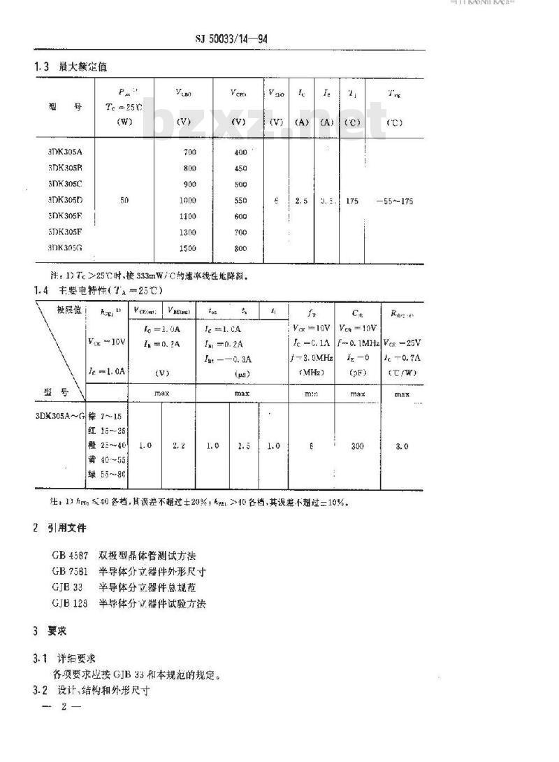 SJ 50033.14-1994 半导体分立器件 3DK305型功率开关晶体管详细规