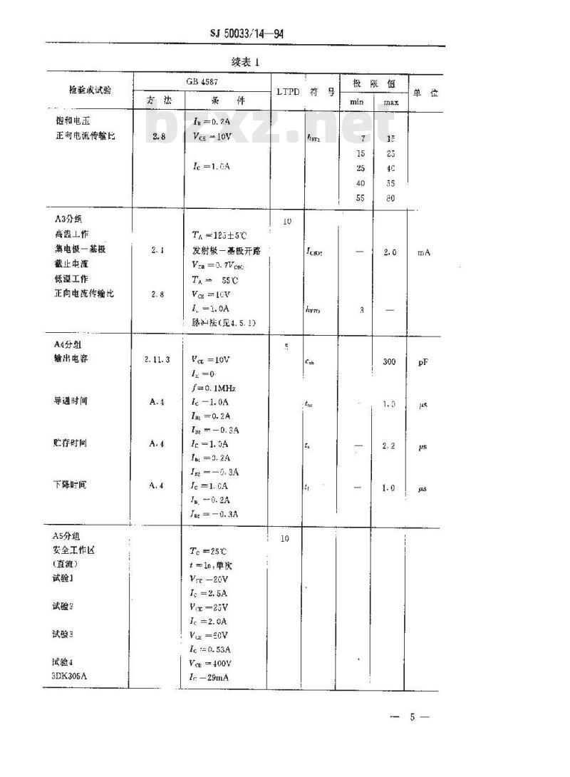 SJ 50033.14-1994 半导体分立器件 3DK305型功率开关晶体管详细规