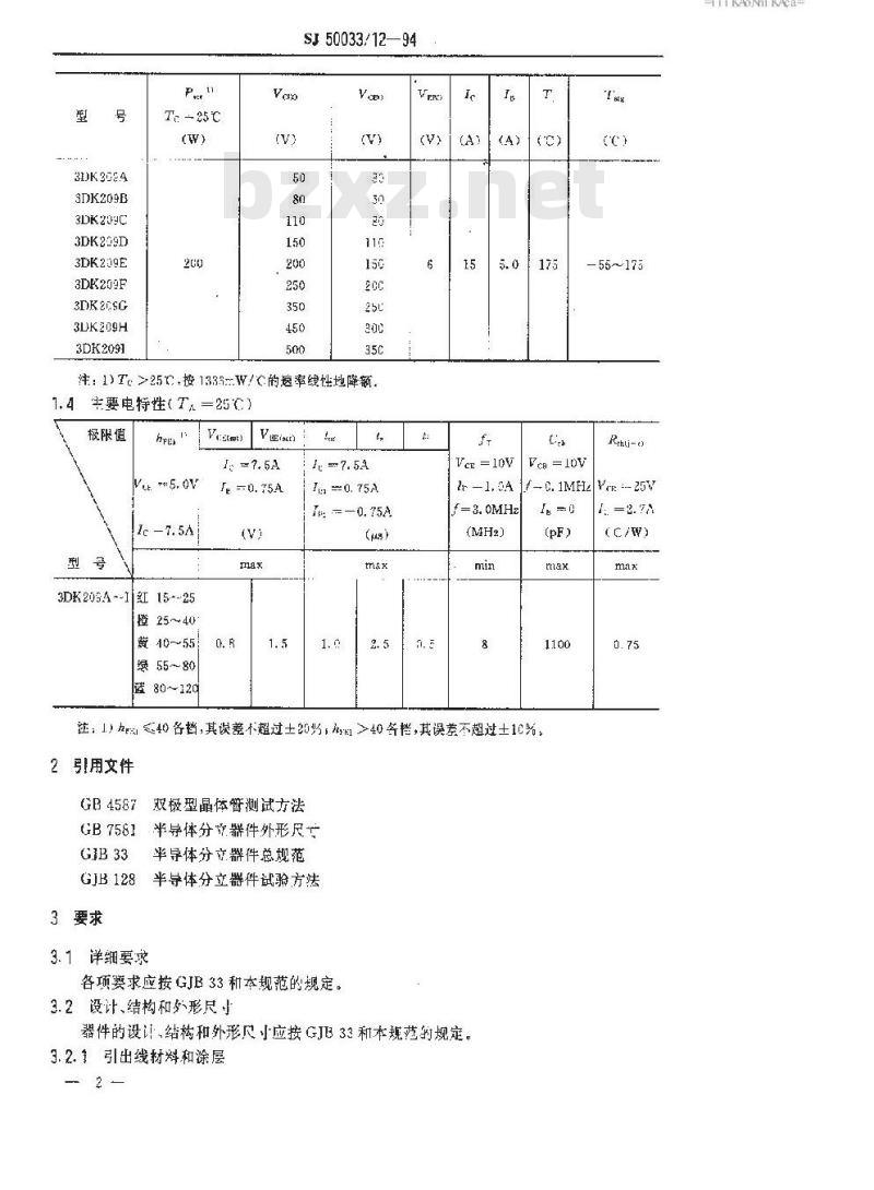 SJ 50033.12-1994 半导体分立器件 3DK209型功率开关晶体管详细规范