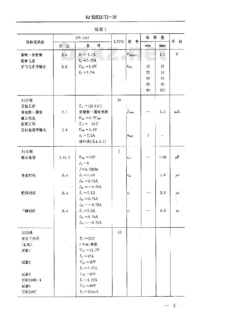 SJ 50033.12-1994 半导体分立器件 3DK209型功率开关晶体管详细规范