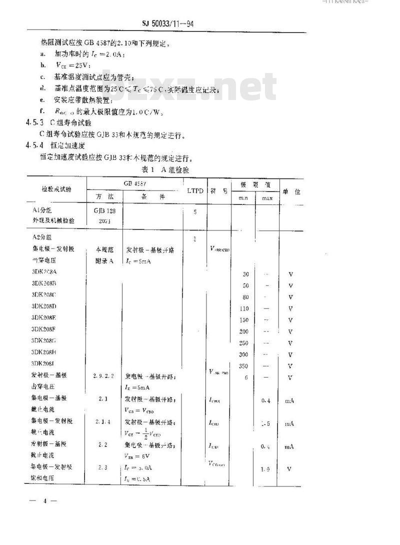 SJ 50033.11-1994 半导体分立器件3DK208型功率开关晶体管详细规