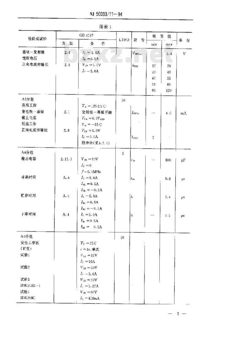 SJ 50033.11-1994 半导体分立器件3DK208型功率开关晶体管详细规