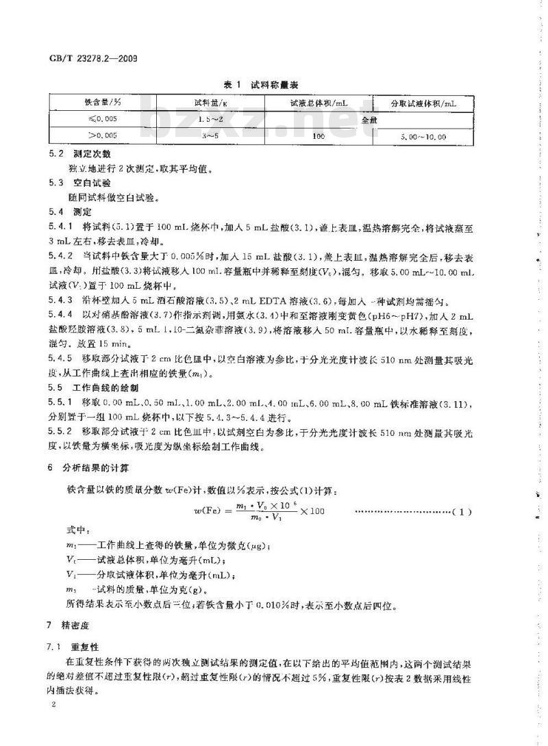 GB/T 23278.2-2009  锡酸钠化学分析方法 第2部分：铁量的测定 1，10-二氮杂菲分光光度法
