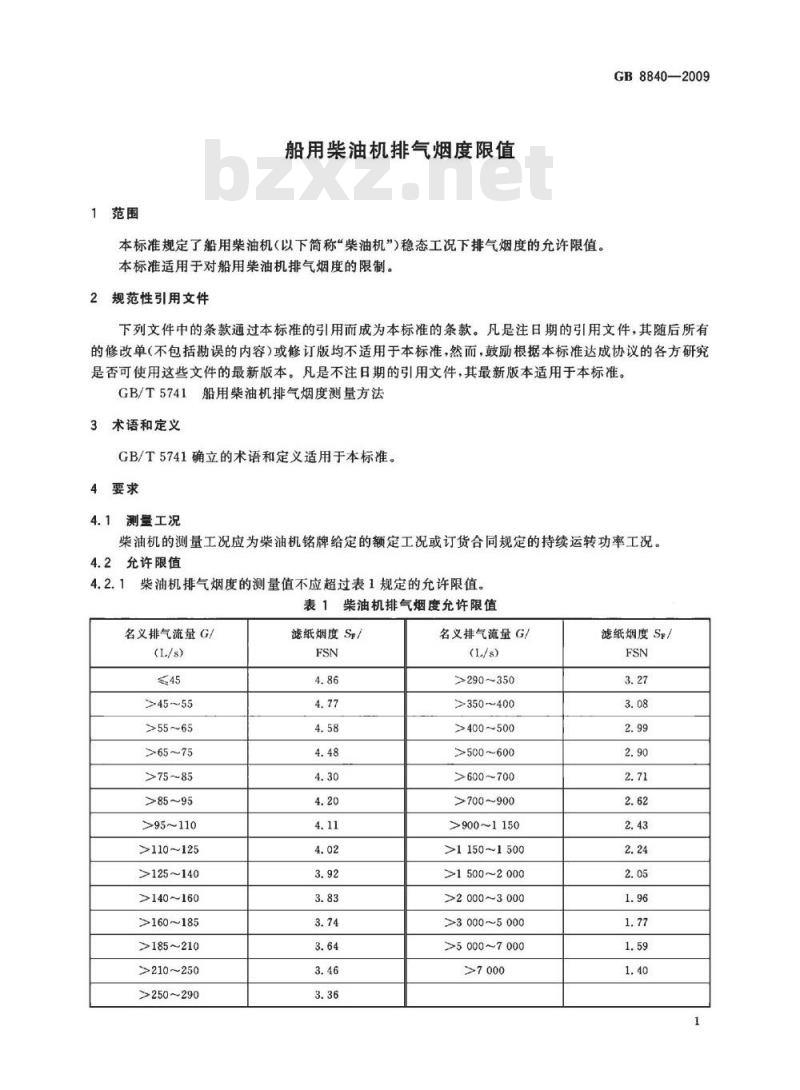 GB 8840-2009  船用柴油机排气烟度限值