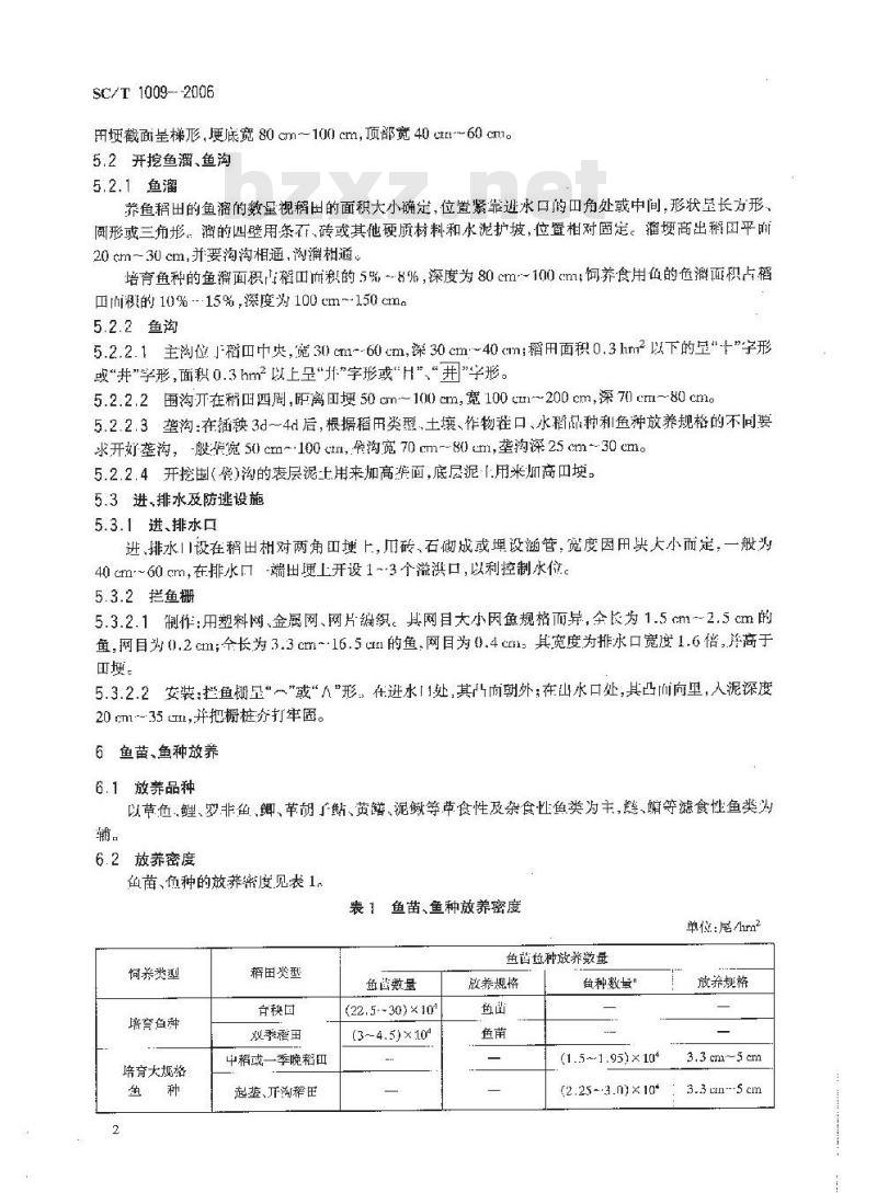 SC/T 1009-2006 稻田养鱼技术规范