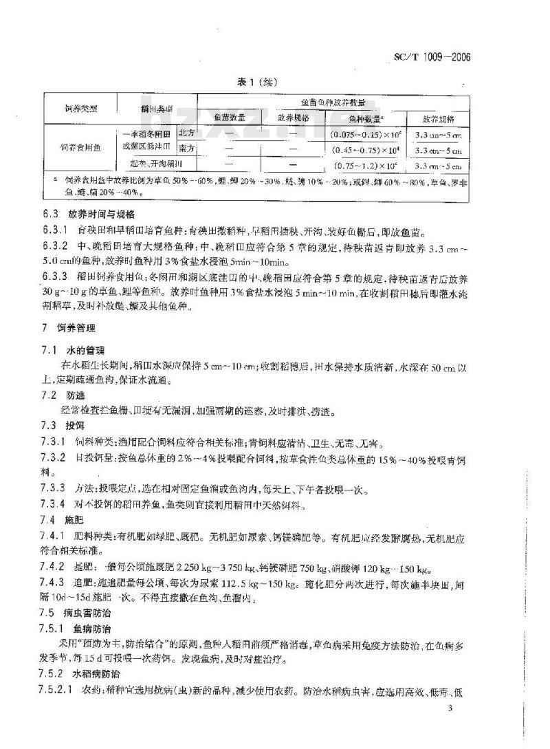 SC/T 1009-2006 稻田养鱼技术规范