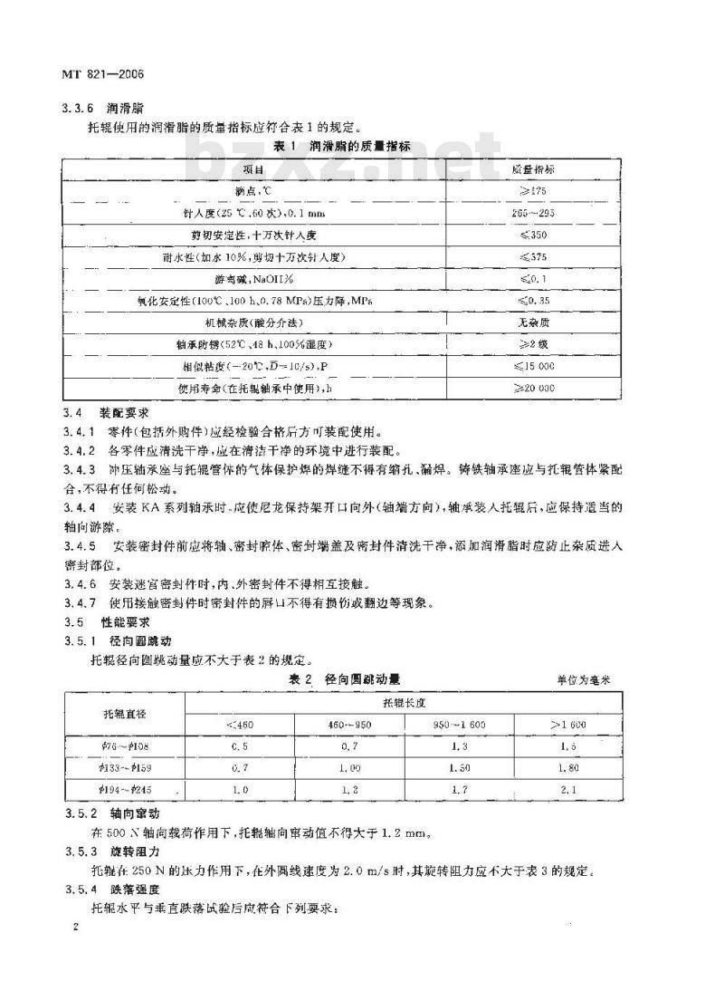 MT 821-2006 煤矿井下用带式输送机托辊技术条件