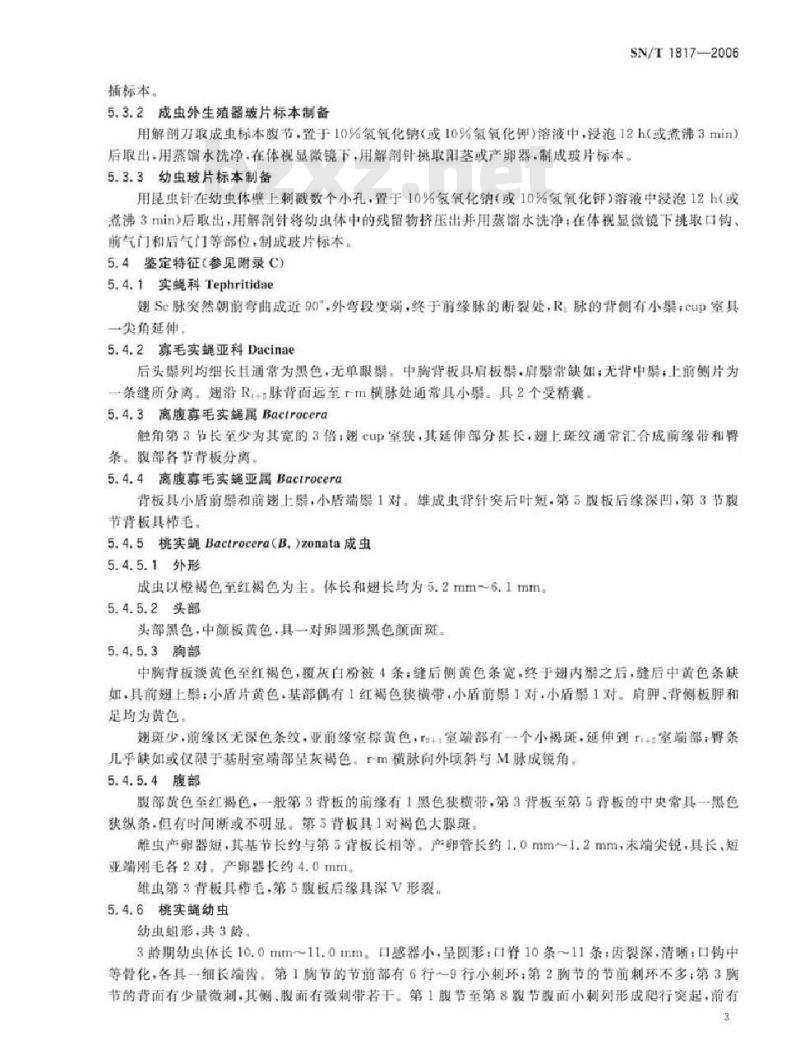 SN/T 1817-2006 桃实蝇检疫鉴定方法