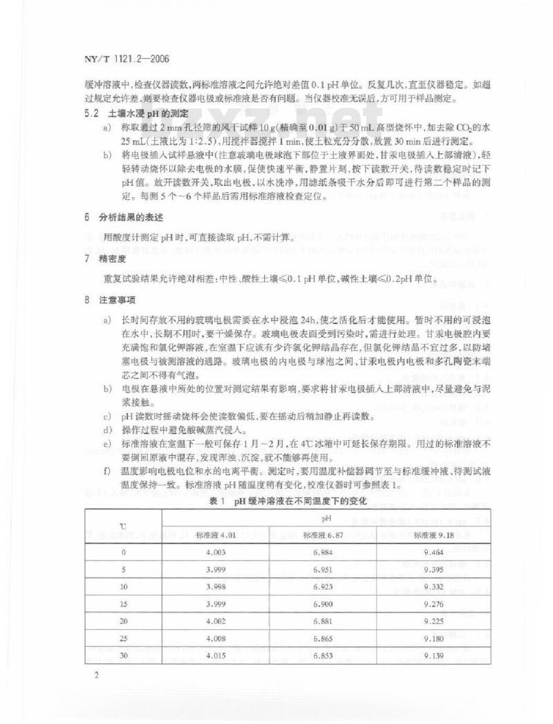 NY/T 1121.2-2006 土壤检测 第2部分：土壤pH的测定