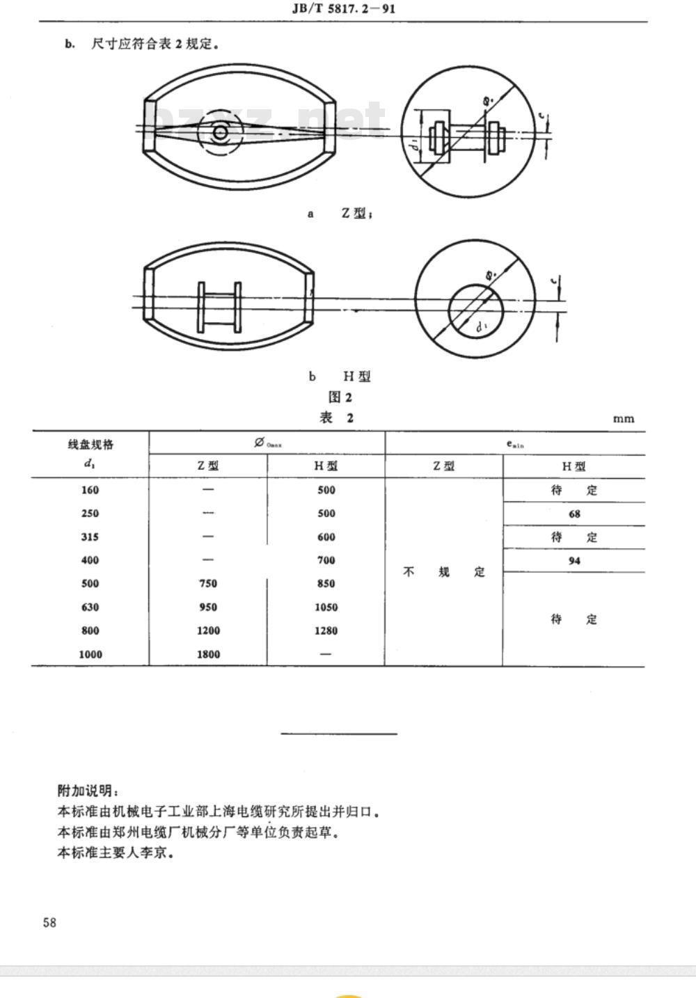 JB/T 5817.2-1991 电线电缆绞制设备 型式尺寸
