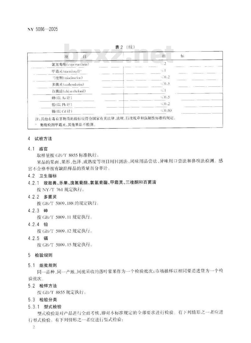 NY 5086-2005 无公害食品 落叶浆果类果品